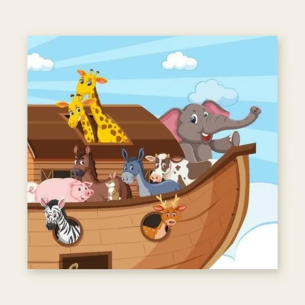 Ilustración del arca de Noé con animales