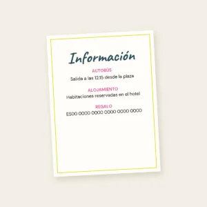 Tarjeta informativa de boda, modelo dibujado en el taller