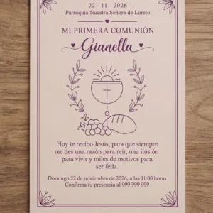 Invitación de comunión Clásica con cáliz y espigas