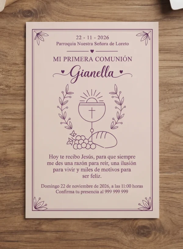 Invitación de comunión Clásica con cáliz y espigas