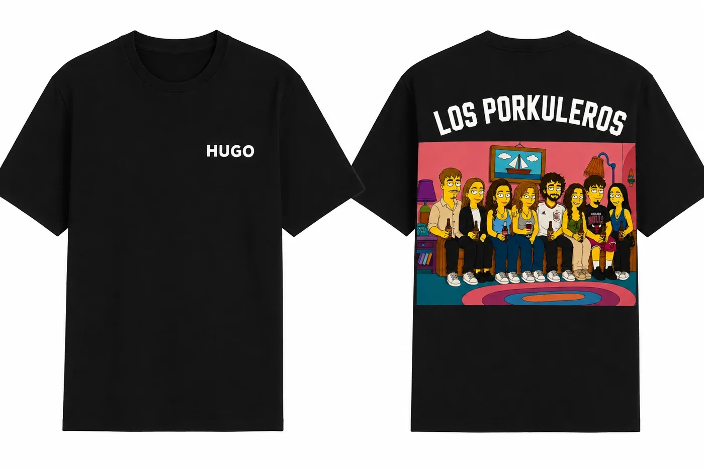 Diseño de camiseta de grupo, delante y detrás