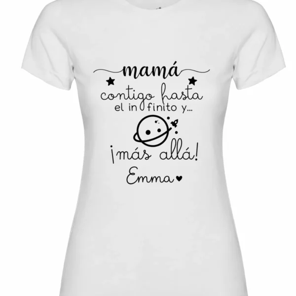 Camiseta «Mamá, contigo hasta el infinito… ¡y más allá!» con nombre (imagen orientativa)