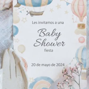 Invitación de baby shower con globos (imagen orientativa)