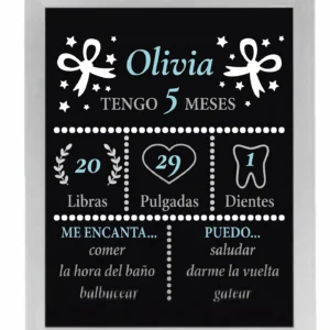 Lámina «Tengo X meses» estilo pizarra (imagen orientativa)