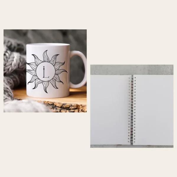 Taza con nombre y bloc de notas (imagen orientativa)